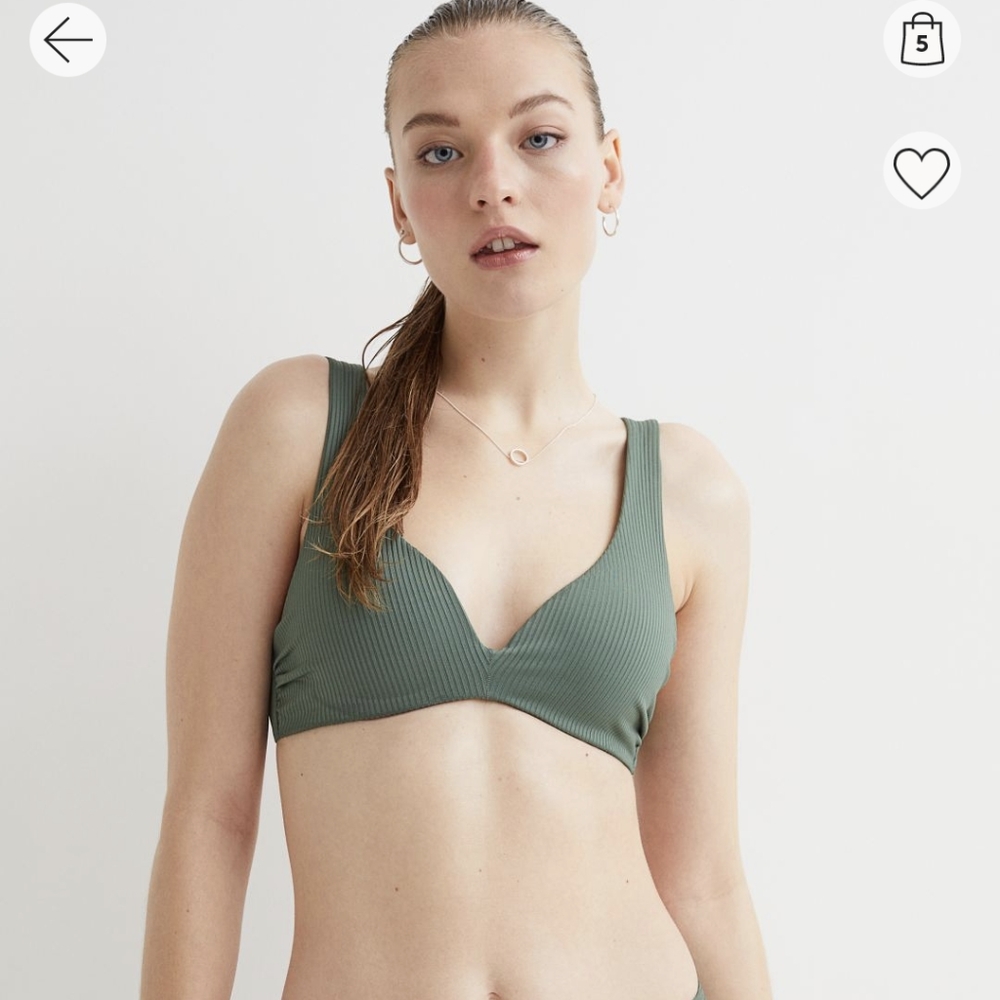 NWT H&M Padded Push-up Bikini Top in khaki green, size 10
